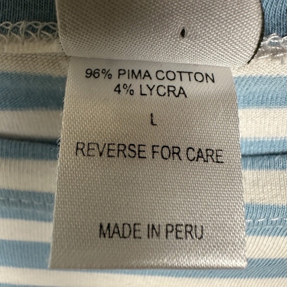 Garnet Hill Top Shirt Large Blue White Stripe Pima Cotton Boatneck Long Sleeve - Picture 6 of 10